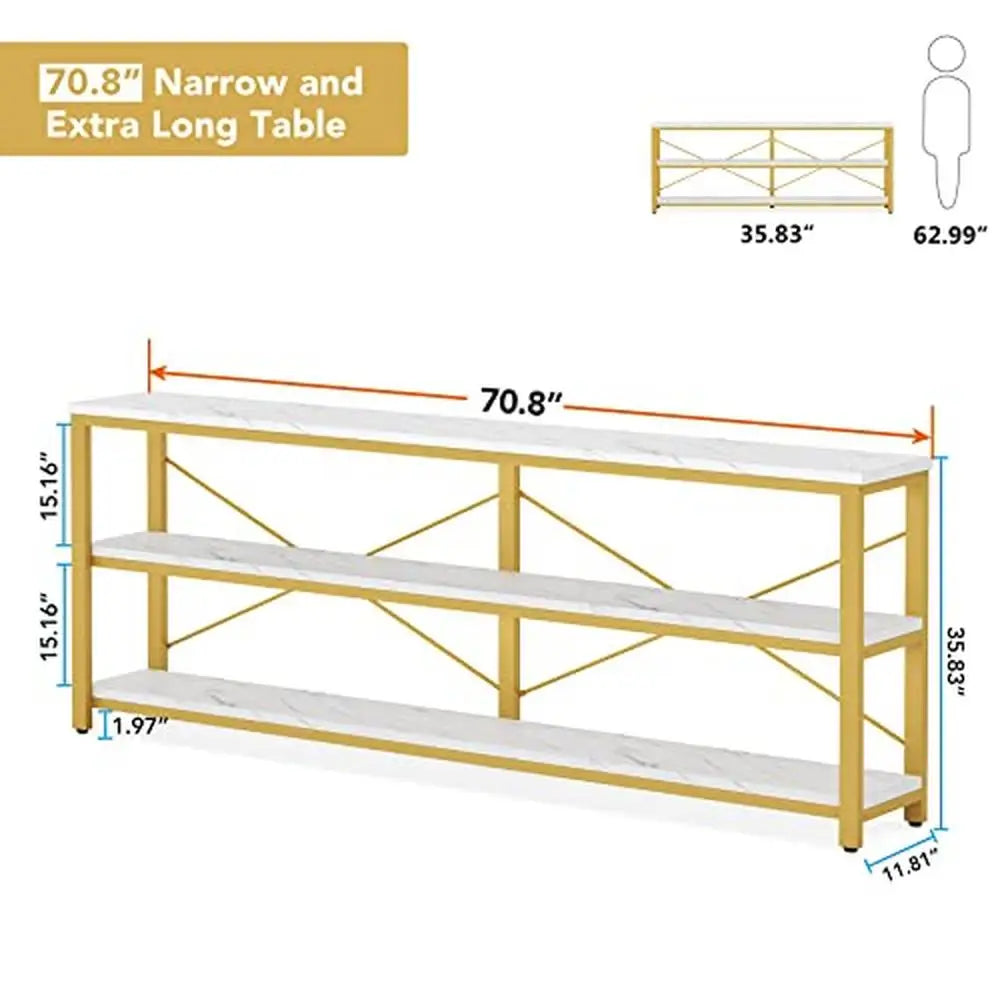 Console Table White & Gold Shelf  Wood