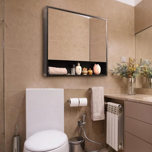 Mirror and Shelves Bathroom Wall Storage,