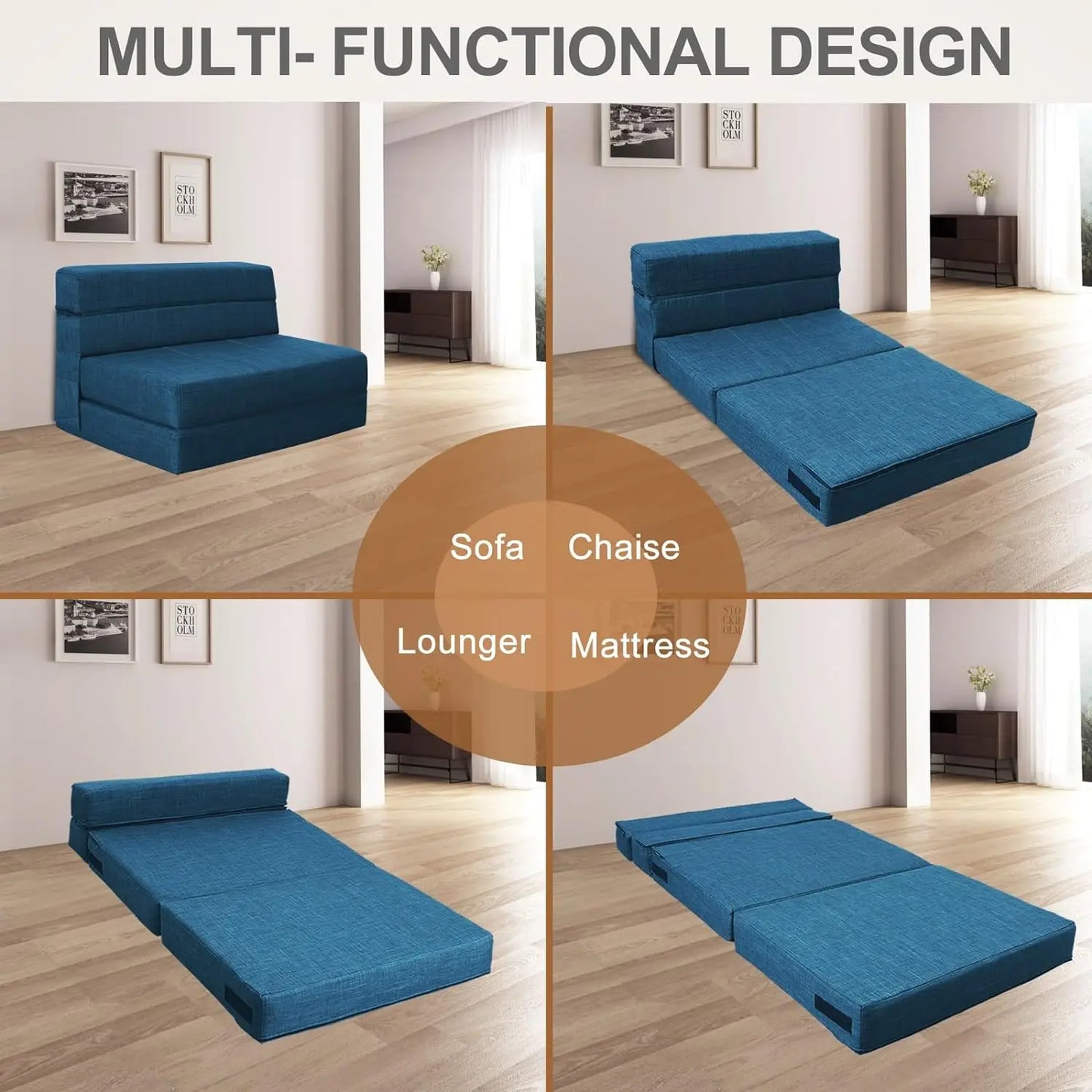 Folding Sofa Bed Couch, Memory Foam, with Pillow Sleeper Chair , Washable Cover,